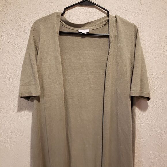 J. Jill Linen blend elbow sleeve sage green long cardigan size Medium - Picture 3 of 12